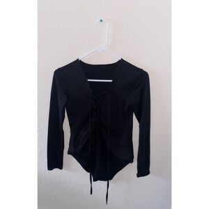Black Long Sleeve Lace-Up Bodysuit